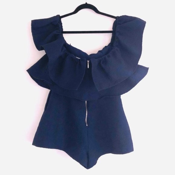 keepsake Magnolia Textures Ruffled Romper Navy M - Picture 10 of 13